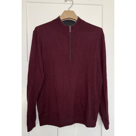 Hart Schaffner Marx Burgundy 1/4 zip Sweater Mens LRG‎ Extra Fine Merino Wool - Picture 1 of 8